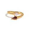 Ebru Jewelry Women's White / Red / Gold Ruby & Diamond Teardrop Glow Gold Adjustable Ring - Red In Gold