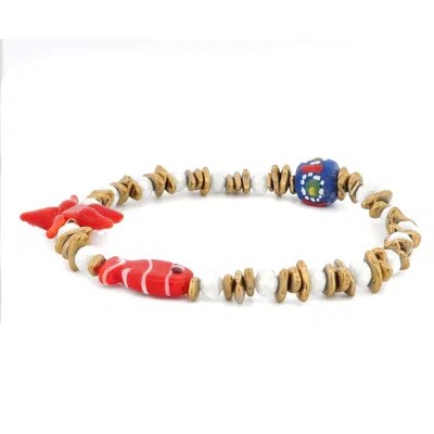 Ebru Jewelry Women's White / Red Red Ceramic Fish & Star Joyful Summer Beaded Anklet - Red In Gold