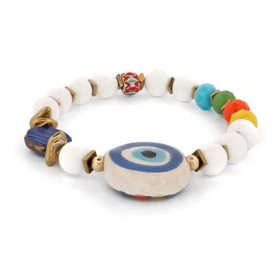 Ebru Jewelry Women's White / Red Reversible Evil Eye Beaded Summer Bracelet - Multicolor