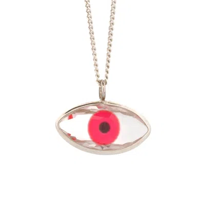 Ebru Jewelry Women's White / Red / Silver Red Glass Evil Eye Sterling Silver Necklace - Red In Gray