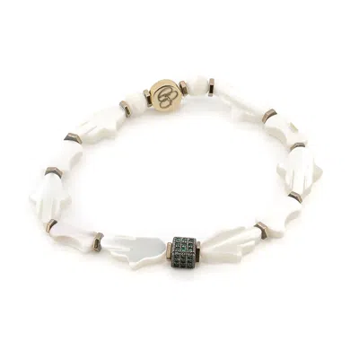 Ebru Jewelry Women's White / Silver / Gold Pearl Hamsa Hand Bracelet-white In Neutral