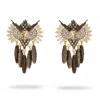 Ebru Jewelry Women's White / Silver Midnight Owl Sparkling Feather Earrings - Silver In Brown