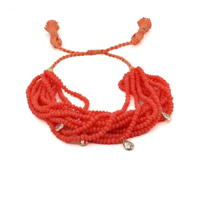 Ebru Jewelry Women's Yellow / Orange Crystal & Diamond Multi Strand Orange Adjustable Bracelet - Orange In Red