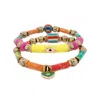 Ebru Jewelry Women's Yellow / Orange / Gold Colorful Jasper Guardian Evil Eye & Heart Charm Bracelet Set - Multic