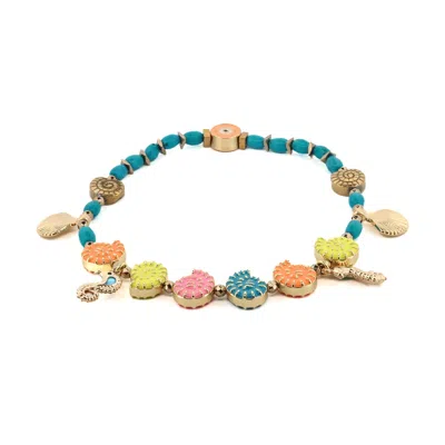 Ebru Jewelry Women's Yellow / Orange / Pink Sunshine Spirit Sea Charm Turquoise Beaded Anklet - Multicolour