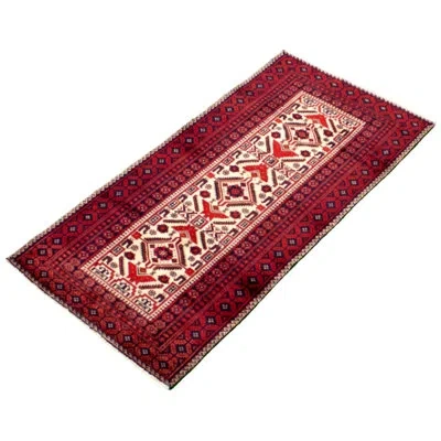 Ecarpetgallery One-of-a-kind Hand-knotted 1970s Rizbaft Red/beige 3'3" X 6'7" Runner Wool Area Rug In Red;beige