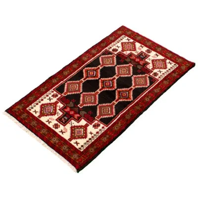Ecarpetgallery One-of-a-kind Hand-knotted 1970s Rizbaft Red/black 3'4" X 6'2" Wool Area Rug In Black;red