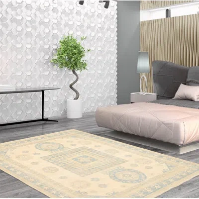 Ecarpetgallery One-of-a-kind Hand-knotted New Age 18/20 Pak Mamluk Ivory 7'11" X 9'6" Wool Area Rug In Cream,light Blue