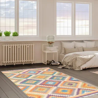Ecarpetgallery One-of-a-kind Hand-knotted New Age Anatolian Orange/blue/ivory 5' X 7'10" Wool Area Rug In Blue;ivory;orange