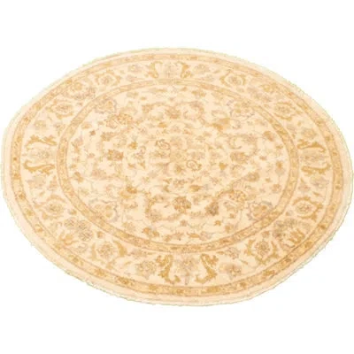 Ecarpetgallery One-of-a-kind Hand-knotted New Age Chobi Finest Cream 6'1" Round Wool Area Rug In Cream,dark Brown,light Blue