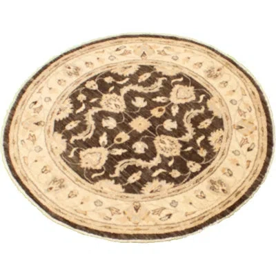 Ecarpetgallery One-of-a-kind Hand-knotted New Age Chobi Finest Dark Brown/beige 4'2" Round Wool Area Rug In Beige;dark Brown