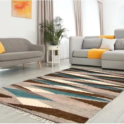 Ecarpetgallery One-of-a-kind Hand-knotted New Age Pako Moroccan Gray 4'10" X 8'4" Wool Area Rug In Cream,dark Brown,turquoise