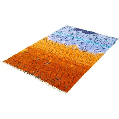 Ecarpetgallery One-of-a-kind Hand-knotted New Age Pako Moroccan Light Denim Blue/orange 5'9" X 9' Wool Area Rug In Orange,light Denim Blue