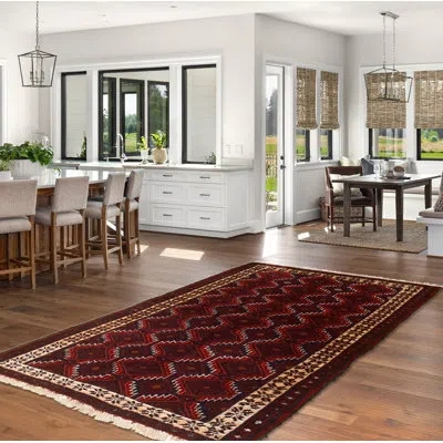 Ecarpetgallery One-of-a-kind Hand-knotted New Age Rizbaft Dark Red/beige 3'2" X 5'2" Wool Area Rug In Beige;dark Red