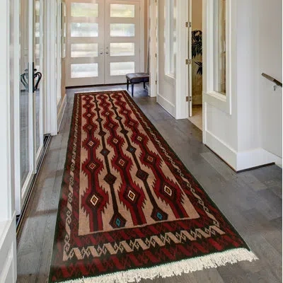 Ecarpetgallery One-of-a-kind Hand-knotted New Age Rizbaft Dark Red/tan 3'4" X 5'9" Wool Area Rug In Tan;dark Red
