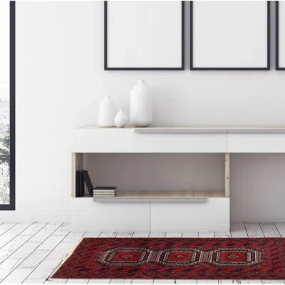 Ecarpetgallery One-of-a-kind Hand-knotted New Age Rizbaft Red/dark Blue 3'3" X 6' Wool Area Rug In Red;dark Blue