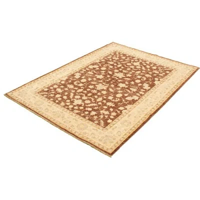 Ecarpetgallery One-of-a-kind Hand-knotted New Age Ushak Brown/beige 6'4" X 8'8" Wool Area Rug In Brown,beige