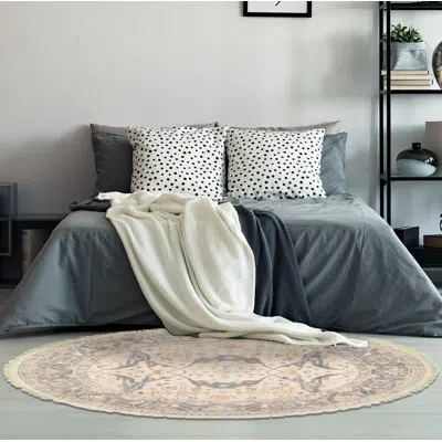 Ecarpetgallery One-of-a-kind Hand-knotted New Age Ushak Cream/gray/light Brown 9'10" X 9'10" Round Wool Area Rug In Cream,gray,light Brown