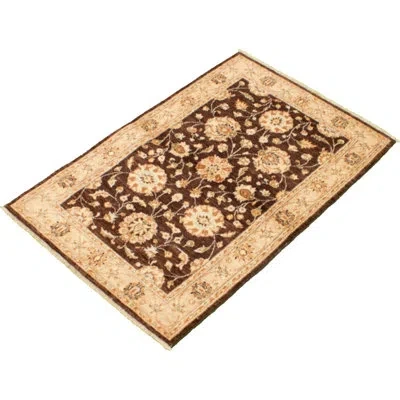 Ecarpetgallery One-of-a-kind Hand-knotted New Age Ushak Dark Brown/beige 4'1" X 6'1" Wool Area Rug In Beige;dark Brown