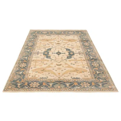 Ecarpetgallery One-of-a-kind Hand-knotted New Age Ushak Ivory/slate Blue 7'11" X 9'9" Wool Area Rug In Ivory,slate Blue