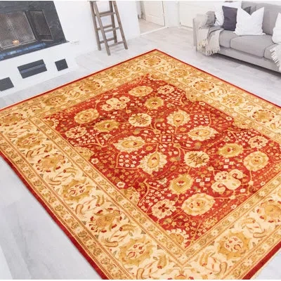 Ecarpetgallery One-of-a-kind Hand-knotted New Age Ushak Red 10' X 13'9" Wool Area Rug In Green,cream,dark Gold