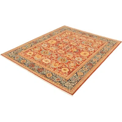Ecarpetgallery One-of-a-kind Hand-knotted New Age Ushak Red 8'2" X 10'3" Wool Area Rug In Red,dark Navy,light Blue,light Brown