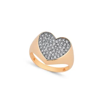 Ecce | Artisan Diamonds Women's 14ct Solid Rose Gold Heart Diamond Chevalier Ring