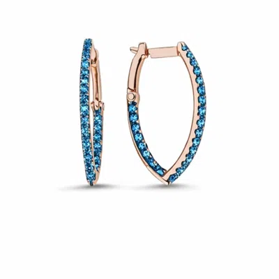 Ecce | Artisan Diamonds Women's 14k Rose Gold V Form Blue Diamond Earring