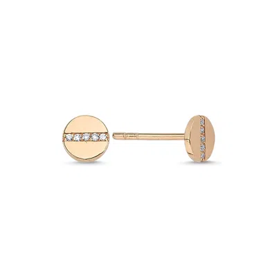 Ecce | Artisan Diamonds Women's 14k Single Solid Rose Gold Tiny Line Diamond Round Earring