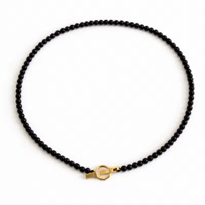 Ecce | Artisan Diamonds Women's 14k Solid Gold Colorful Pearl Bead Ecce Brand Bar Diamond Necklace - Black