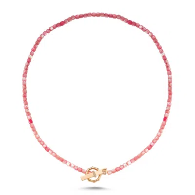 Ecce | Artisan Diamonds Women's 14k Solid Gold Colorful Pearl Bead Ecce Brand Bar Diamond Necklace - Pink