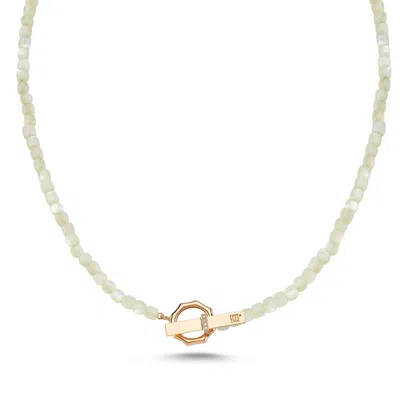 Ecce | Artisan Diamonds Women's 14k Solid Gold Colorful Pearl Bead Ecce Brand Bar Diamond Necklace - White