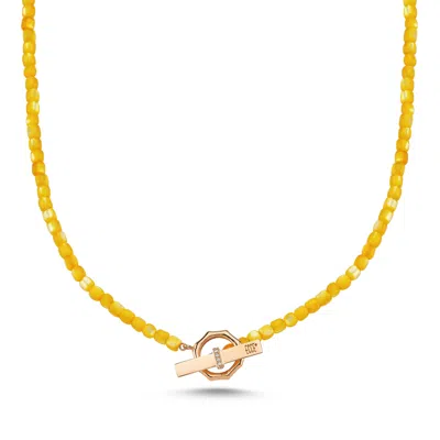 Ecce | Artisan Diamonds Women's 14k Solid Gold Colorful Pearl Bead Ecce Brand Bar Diamond Necklace - Yellow