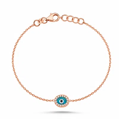 Ecce | Artisan Diamonds Women's 14k Solid Rose Gold Chain Mini Ellipse Double Side Diamond Eye See You Bracelet