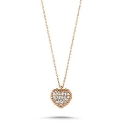 Ecce | Artisan Diamonds Women's 14k Solid Rose Gold Heart Pave Diamond Necklace