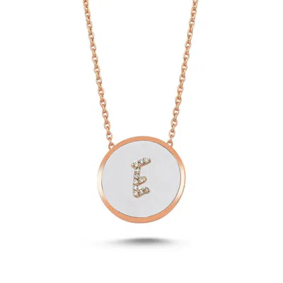 Ecce | Artisan Diamonds Women's 14k Solid Rose Gold White Enamel Full Diamond Initial Necklace - E Letter