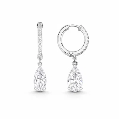Ecce | Artisan Diamonds Women's 14k White Gold  Drop Diamonds Hoop Earrings