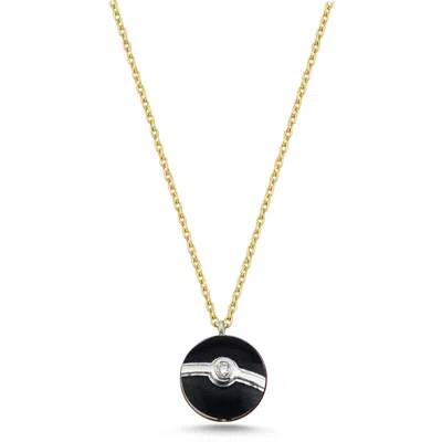 Ecce | Artisan Diamonds Women's Black Enamelled Mini Diamond Buttons 14k Yellow Solid Gold Necklace