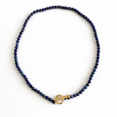 Ecce | Artisan Diamonds Women's Blue 14k Solid Gold Colorful Pearl Bead Ecce Brand Bar Diamond Necklace - Lapis