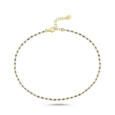 Ecce | Artisan Diamonds Women's Blue 14k Solid Gold Enamelled Candy Crush Anklet - Navy