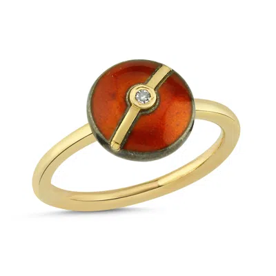 Ecce | Artisan Diamonds Women's Brown Enamelled Mini Multi Diamond Buttons 14k Yellow Gold Ring - Camel