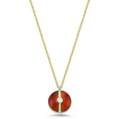 Ecce | Artisan Diamonds Women's Enamelled Mini Diamond Buttons 14k Solid Gold Necklace - Camel