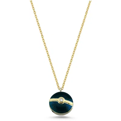 Ecce | Artisan Diamonds Women's Enamelled Mini Diamond Buttons 14k Yellow Solid Gold Necklace - Grey