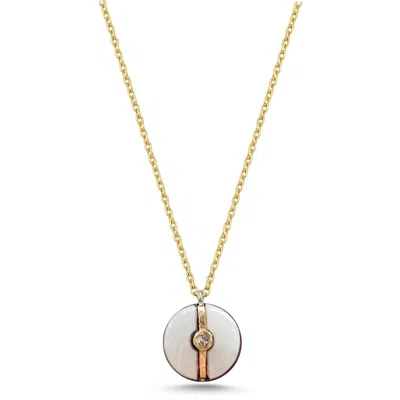 Ecce | Artisan Diamonds Women's Enamelled Mini Diamond Buttons 14k Yellow Solid Gold Necklace - White