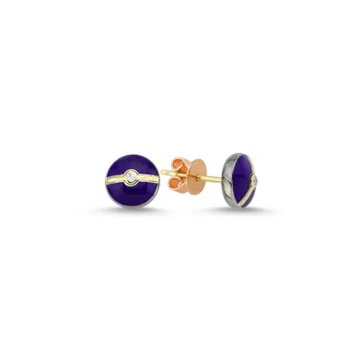 Ecce | Artisan Diamonds Women's Enamelled Mini Multi Diamond Buttons 14k Yellow Gold Earring - Navy In Blue