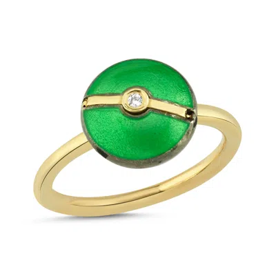 Ecce | Artisan Diamonds Women's Enamelled Mini Multi Diamond Buttons 14k Yellow Gold Ring - Green