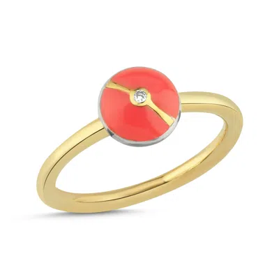 Ecce | Artisan Diamonds Women's Enamelled Mini Multi Diamond Buttons 14k Yellow Gold Ring - Pink