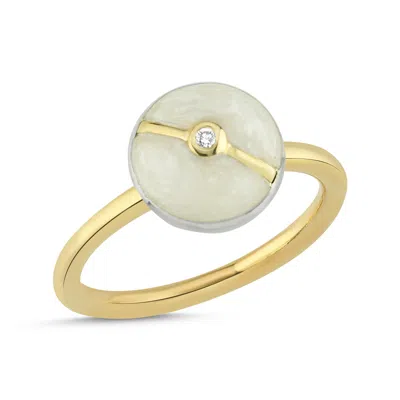 Ecce | Artisan Diamonds Women's Enamelled Mini Multi Diamond Buttons 14k Yellow Gold Ring - White Pearl