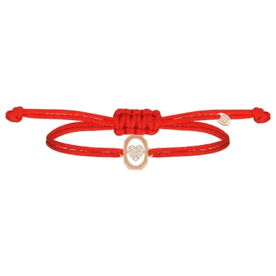 Ecce | Artisan Diamonds Women's Red Single 14k Solid Rose Gold Mini Full Diamond Heart Cord Bracelet