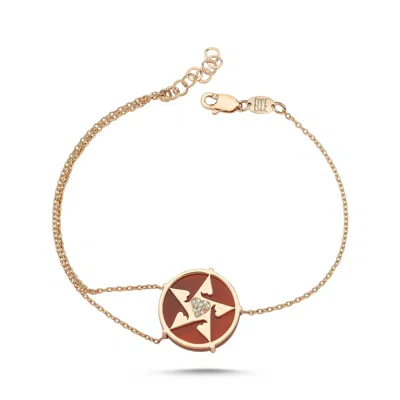 Ecce | Artisan Diamonds Women's Rose Gold 14k Solid Gold Happy Star Heart Diamond Bracelet - Agate In Brown